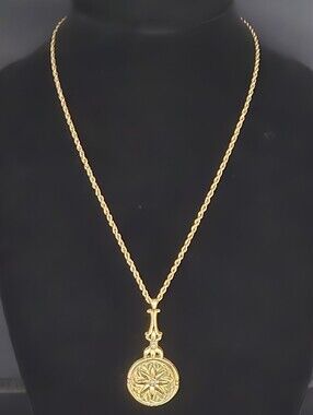 Vtg Avon Looking Glass Gold Tone Faux Pearl Mirror Pendant Necklace